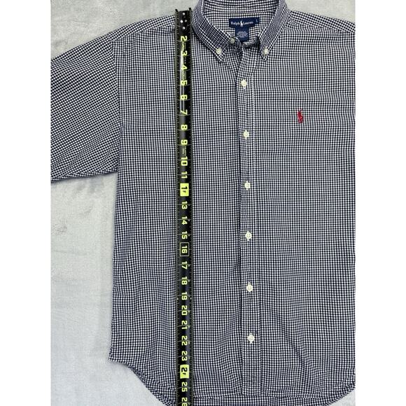 RALPH LAUREN Boys Navy L Gingham Short Sleeve Button Down Shirt Red Pony - Picture 3 of 7
